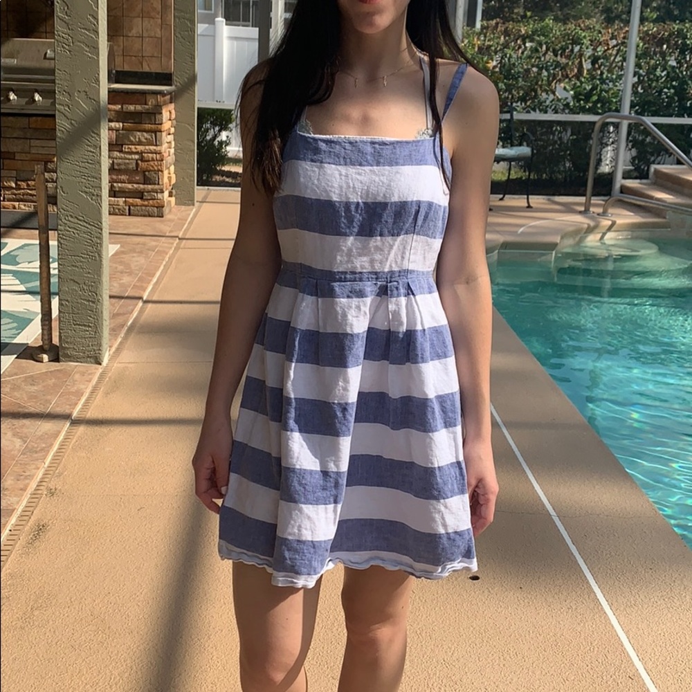 Blue and white striped linen dress